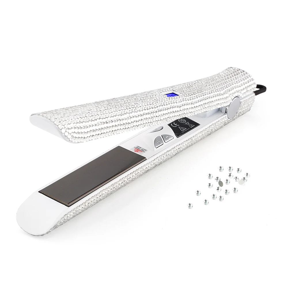 Розовое золото Bling ЖК дисплей цифровой Дисплей Flat Iron Hand Made Игристые С кристалалми