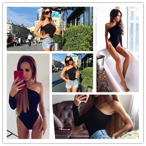 Женское облегающее боди с одним плечом черное базовое трикотажное элегантное