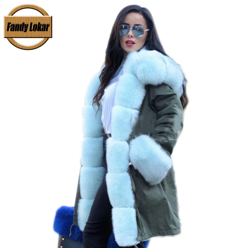 Fandy lokar пальто с натуральным мехом женская зимняя куртка капюшоном из