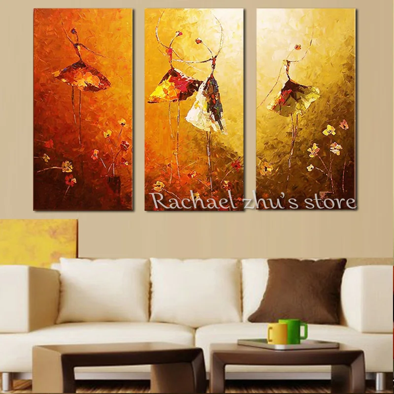 

Hand Painted Abstract Dancer Oil Painting On Canvas Three Pieces Abstract Dancer Figure Wall Art Pictures Living Room Home Decor