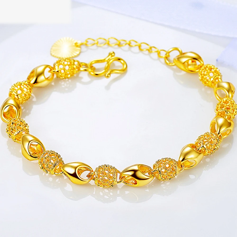 Браслет с цепочкой и бусинами наполненный желтым золотом женские аксессуары |