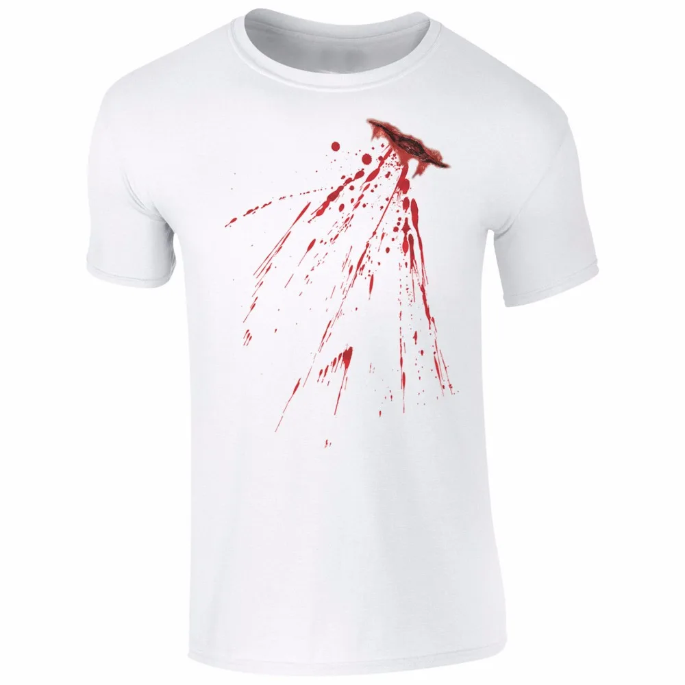

2019 New Hot sale 100% cotton Funny Tee Casual Men'S Streetwear Short Sleeve T Shirts Fake Bloody Stab Wound Tee Shirt