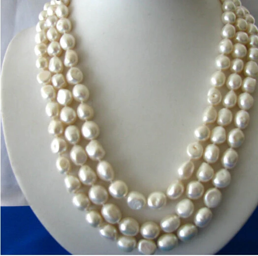 Очаровательный 3 нити 17 &quot11 мм барокко белый пресноводный жемчуг ожерелье