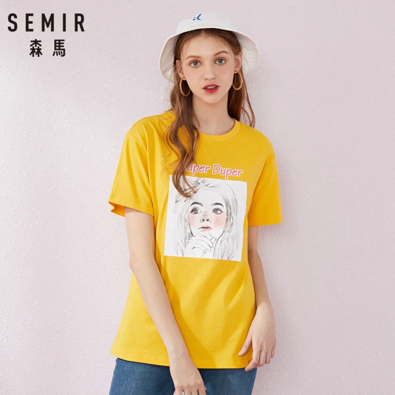 Женская футболка с коротким рукавом SEMIR длинная хлопковая Футболка круглым