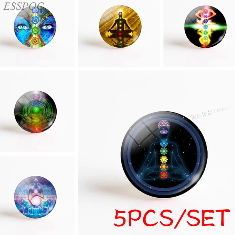 5 шт./компл. Chakra Yoga Jewelry Om Symbol фурнитура и компоненты 25 мм стеклянный кабошон ручной