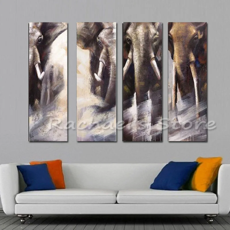 Goede Handgeschilderde 4 Stuks Abstract Olifanten Olie Pianting Moderne Muur Foto Woonkamer Home Decor Canvas Foto Kunst Schilderij