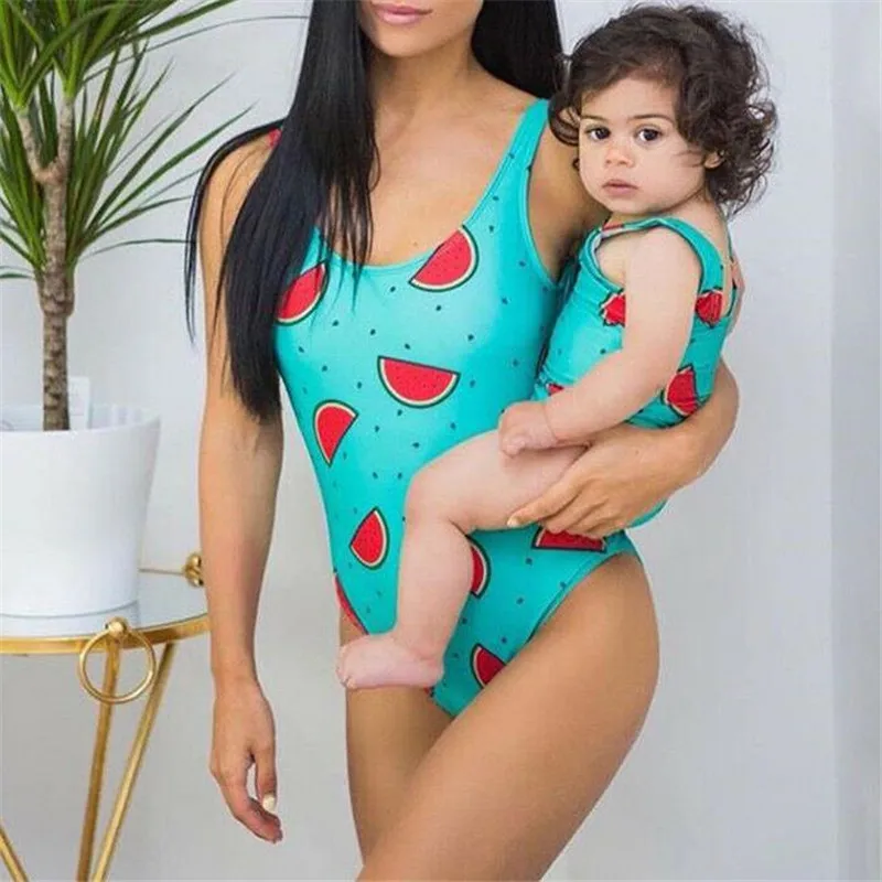 Женский купальный костюм с рисунком арбуза бикини для всей семьи лето