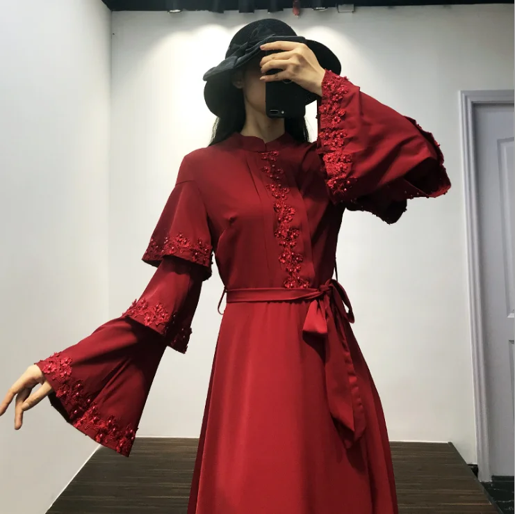 Черный Халат abaya Femme Дубай исламский, мусульманский рукав колокол платье Caftan восточный женский халат для женщин Омани Elbise платья Хиджаб одежда