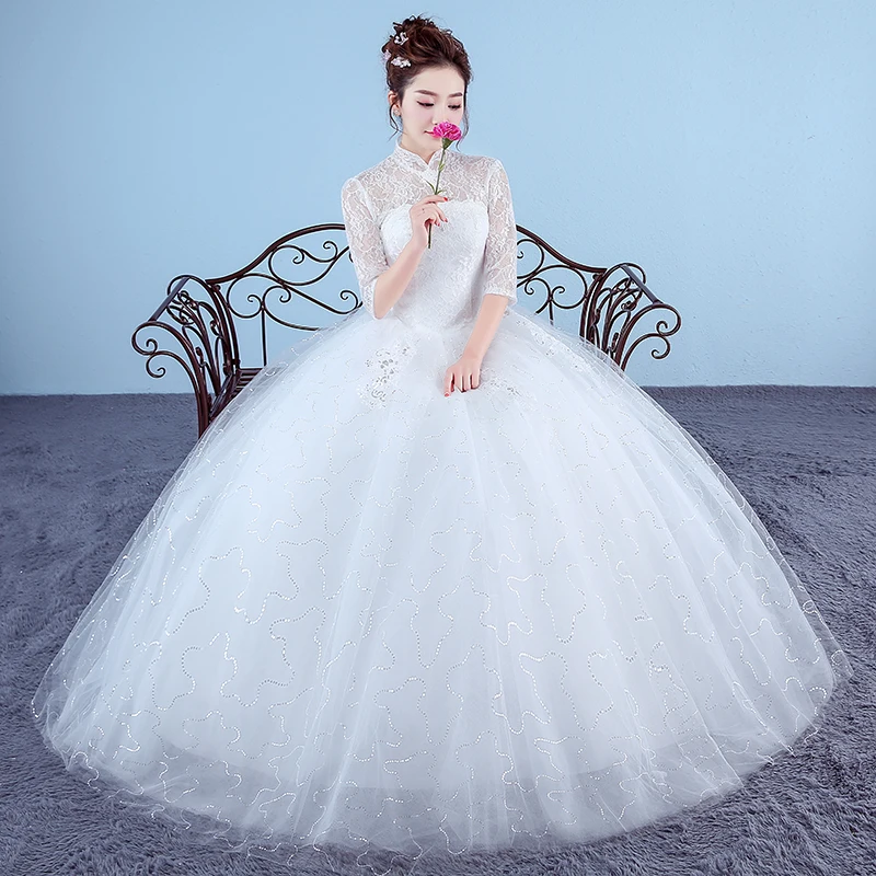 Fansmile Vestido De Noiva винтажное кружевное свадебное платье плюс размер индивидуализированный мяч платье Принцесса подвенечные Свадебные платья FSM-591F