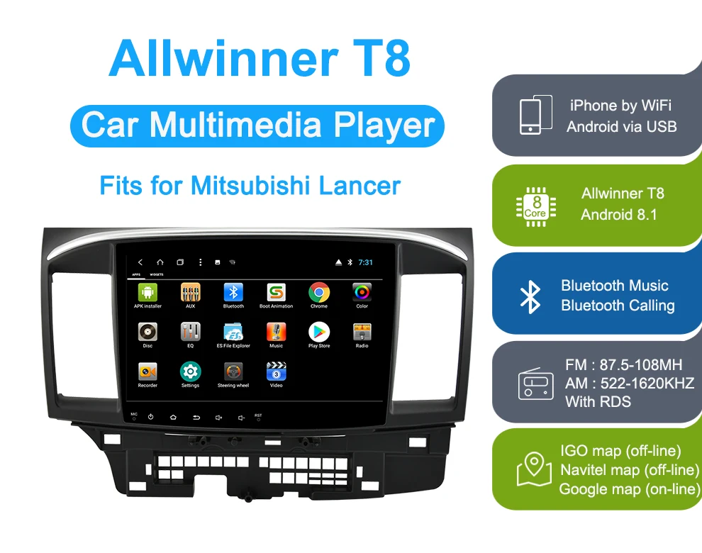 2 Din Android 8,1 Автомобильный мультимедийный плеер для Mitsubishi Lancer EX EVO Lancer 10 2008- 9x10,1 дюймов Автомобильный dvd gps navi Радио