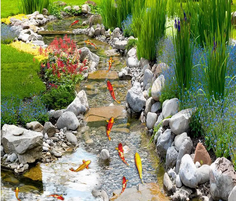 Пользовательский 3d пол ПВХ Парк река вода виниловые обои с изображением