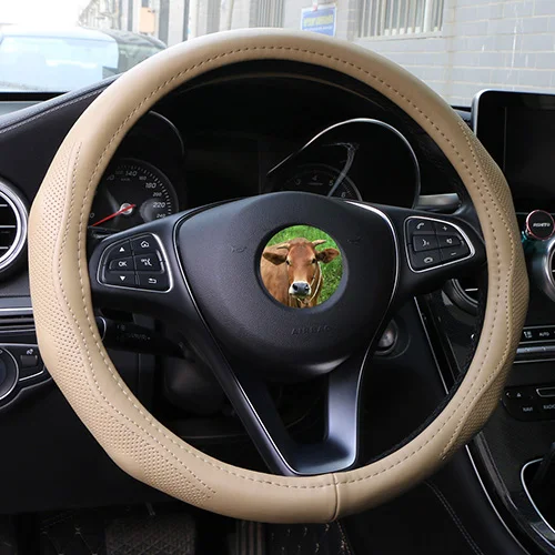 Cream color Натуральная кожа чехол рулевого колеса автомобиля волнистые линии дизайн Универсальный силикагель лайнер рулевое колесо оплетка Змеиная Кожа узор - Название цвета: Cream color