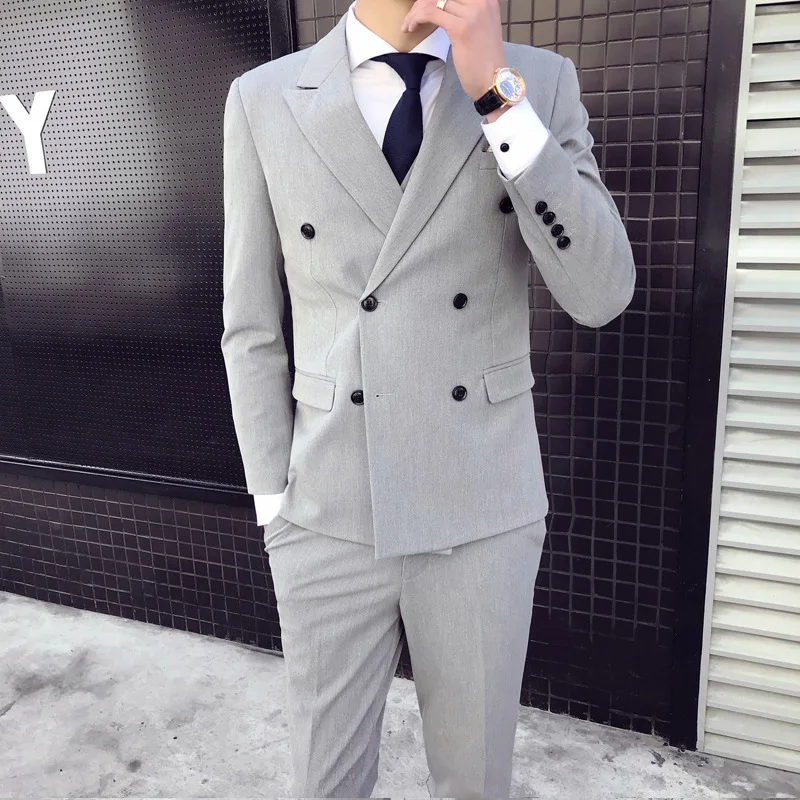 Мужской двубортный приталенный костюм в Корейском стиле для ночного клуба весна