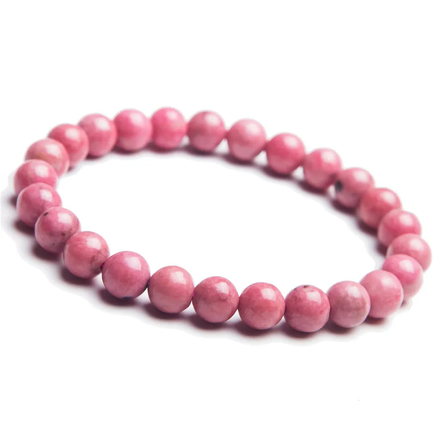 

Женщина Femme Шарм Любовь Браслеты 7мм Подлинная натуральный розовый Роза Родонит Gemstone Круглый бисера браслет простирания уникальным