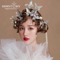 himstory beautiful flying gold butterfly wedding hairbands party evening dress blue butterfly hairpins jewelry hair accessories