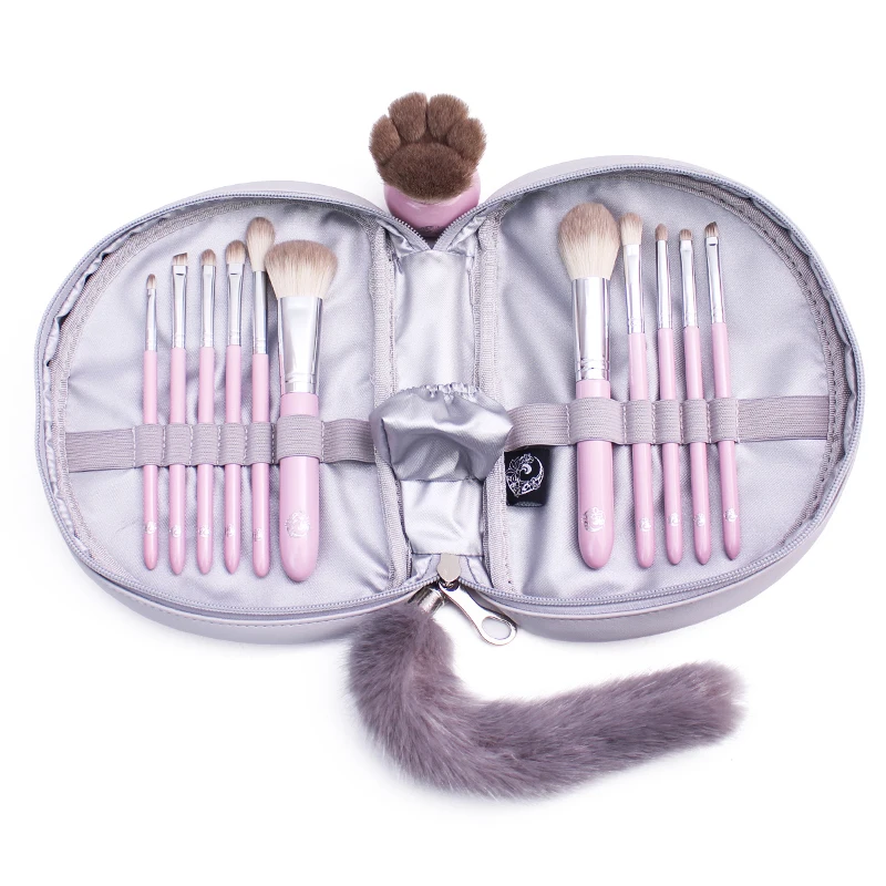 Набор профессиональных кистей для макияжа 12 шт. тонкие кисти сумка кошек Brochas