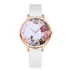 Часы наручные женские кварцевые с цветочным циферблатом, модные повседневные, с кожаным ремешком для девушек, # D