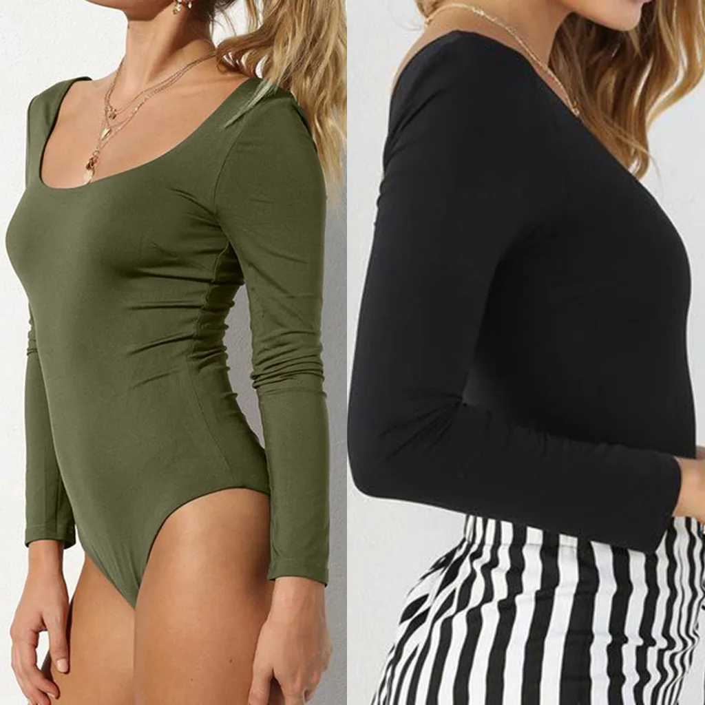 Модный женский сексуальный облегающий боди с длинным рукавом эластичный