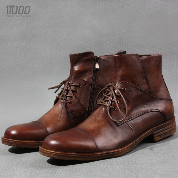 Мужские Черные ботильоны в стиле ретро ботинки мартинсы из воловьей кожи с