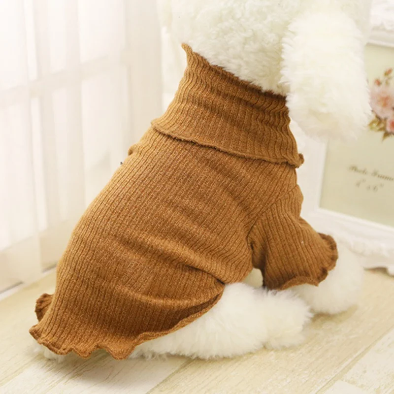 Вязаный свитер для собак и кошек Модный кружевной с высоким воротом Теплый
