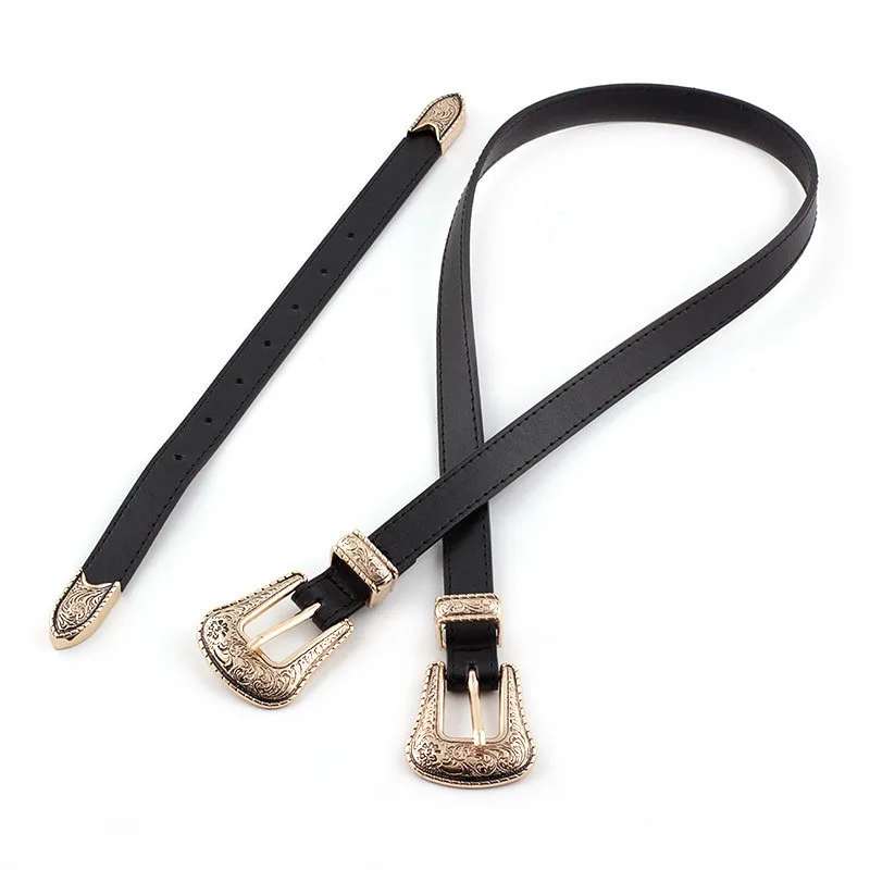 D Style 4 Лучший YBT женский ремень из искусственной кожи, ремень с пряжкой, Ретро стиль, резной, двойной, на пуговицах, из трех частей, Модный женский ремень - Цвет: D Style 4