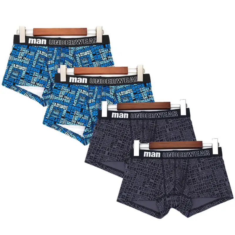 4 шт., мужские хлопковые трусы, мужское нижнее белье, боксеры, hombre cueca, трусы, шорты для мужчин, сексуальные, зимние, с принтом, мужские боксеры, M-3XL - Цвет: Серый