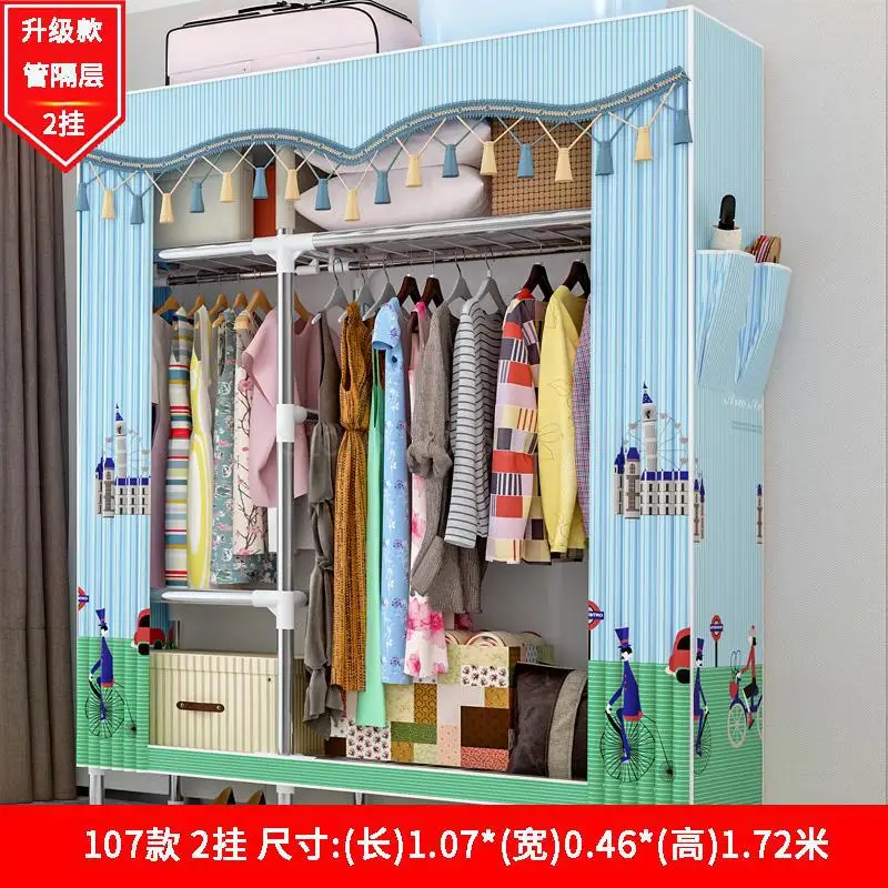 Simple wardrobe steel pipe bold reinforcement simple economical assembly fabric wardrobe storage cloth wardrobe - Цвет: 107x46x172cm  8