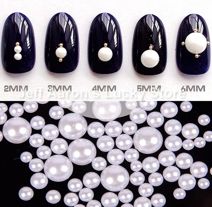 

High Quality White 3D Nail Art Glitter Rhinestone Pearl For Nail Tips Decoration Tools 2mm 3mmm 4mm 5mm 6mm available