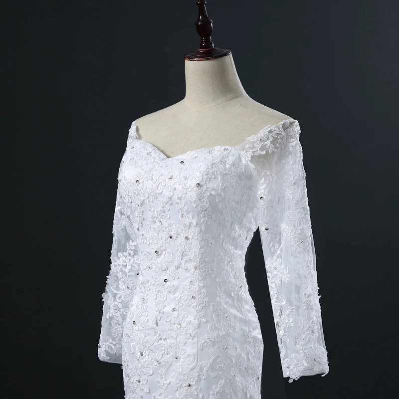Женское винтажное свадебное платье Fansmile кружевное невесты с длинным рукавом