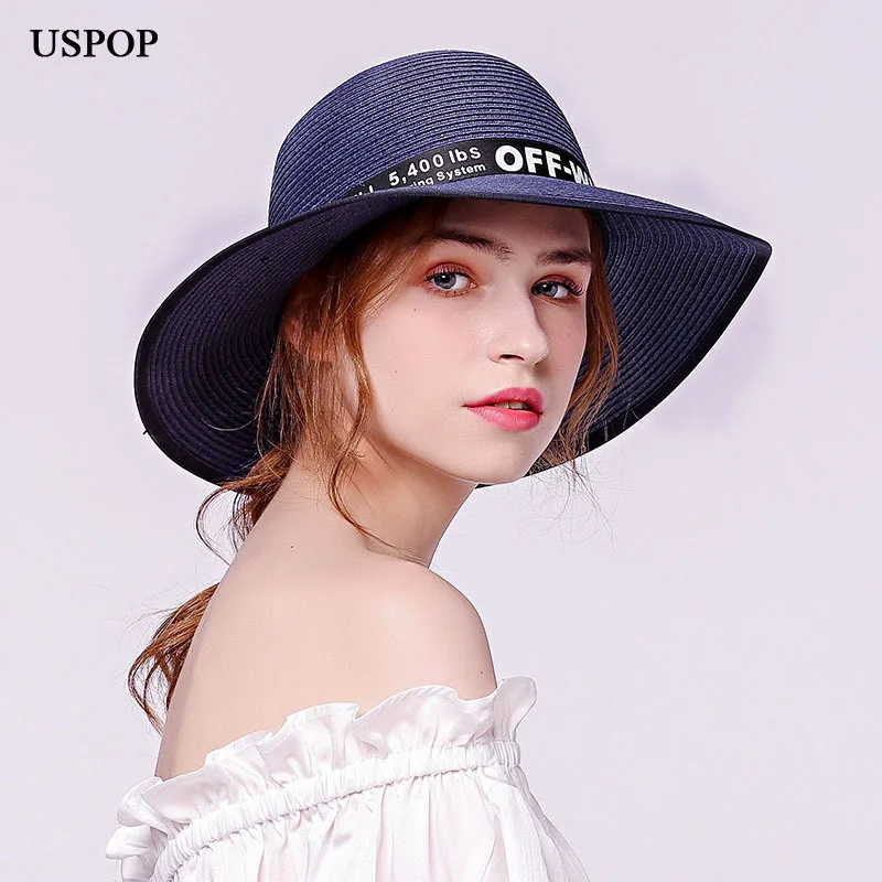 USPOP 2018 новый дизайн женщина шлемов sun женский письмо лента соломенная шляпа