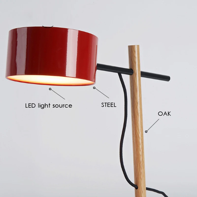 

Nordic Modern Industrial Style Office Study Bedside Table Lamp E27 Simple Red White Paint Steel Lighting Oak Body Desk Lamp