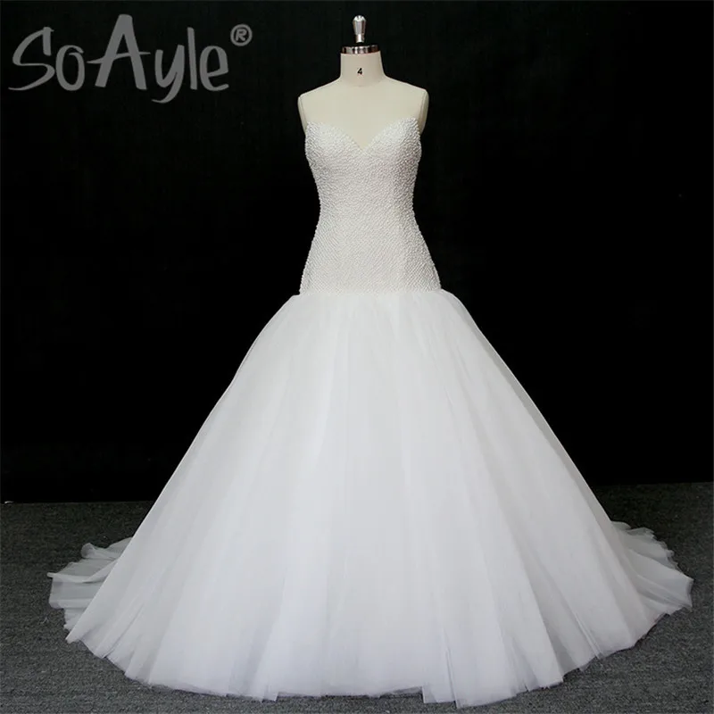 

SoAyle vestido de noiva Sweetheart Beading Draped Ball Gown Wedding Dresses Off the Shoulder Pearls Wedding Dresses Turkey