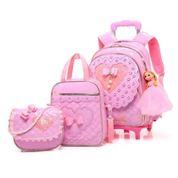 5pcs sets children three wheel trolley school bag girl princess backpack waterproof pu kid orthopedic school bags for teenager