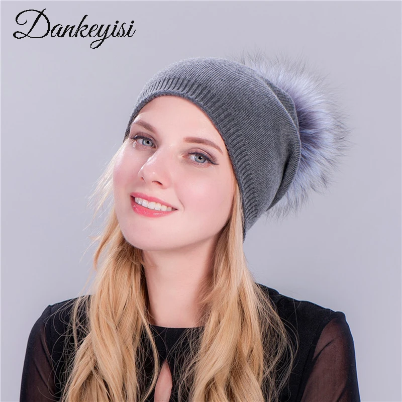 Шапка DANKEYISI с помпоном из меха норки и лисы зимняя кашемировая шапка для женщин