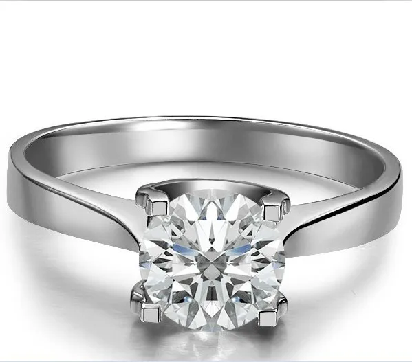 Гарантия Moissanite положительный 1CT Пасьянс Обручальное кольцо 750 Белый Золотой
