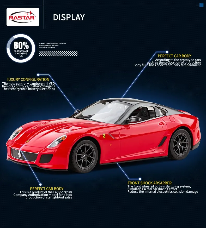 Rastar лицензированный Ferrari 599 GTO 1:14 Электрический высокоскоростной гоночный Радиоуправляемый автомобиль, мини Радиоуправляемый Дрифтерный автомобиль для мальчиков подарок на день рождения 47100