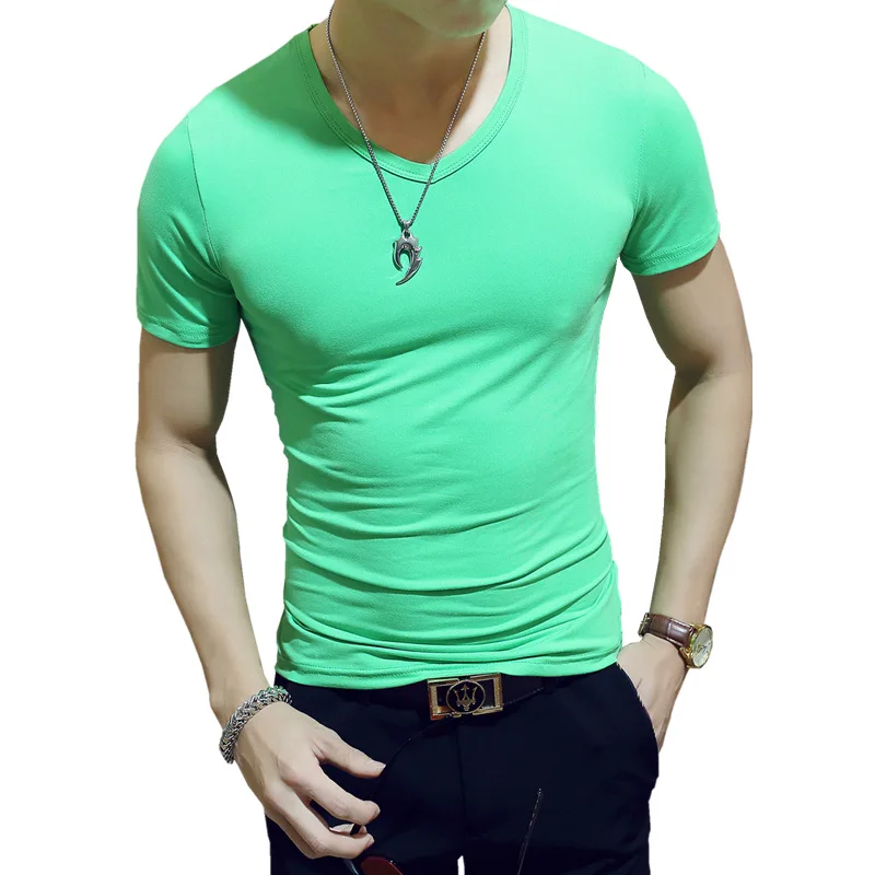 Men's Short Sleeve O Neck Casual T-Shirts Summer Solid Color Cotton Slim Fit Men Tees Tops Basic Style Fitness T-Shirt SIZE XXXL | Мужская