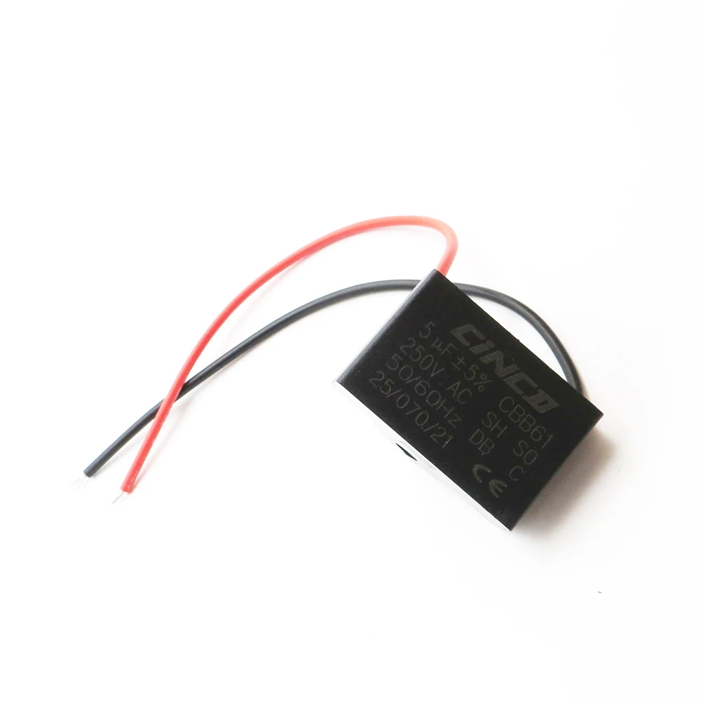 CBB61 5 мкФ 250V 2 провода КОНДЕНСАТОР моторного двигателя Электрический конденсатор