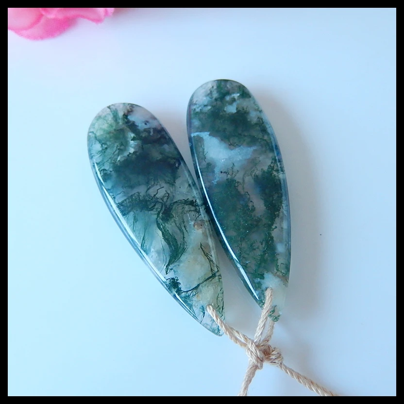 Natural Moss Agate Stone Woman fashion Earring bead sets Semiprecious stones charms jewelry 45x15x6mm 11.7g | Украшения и