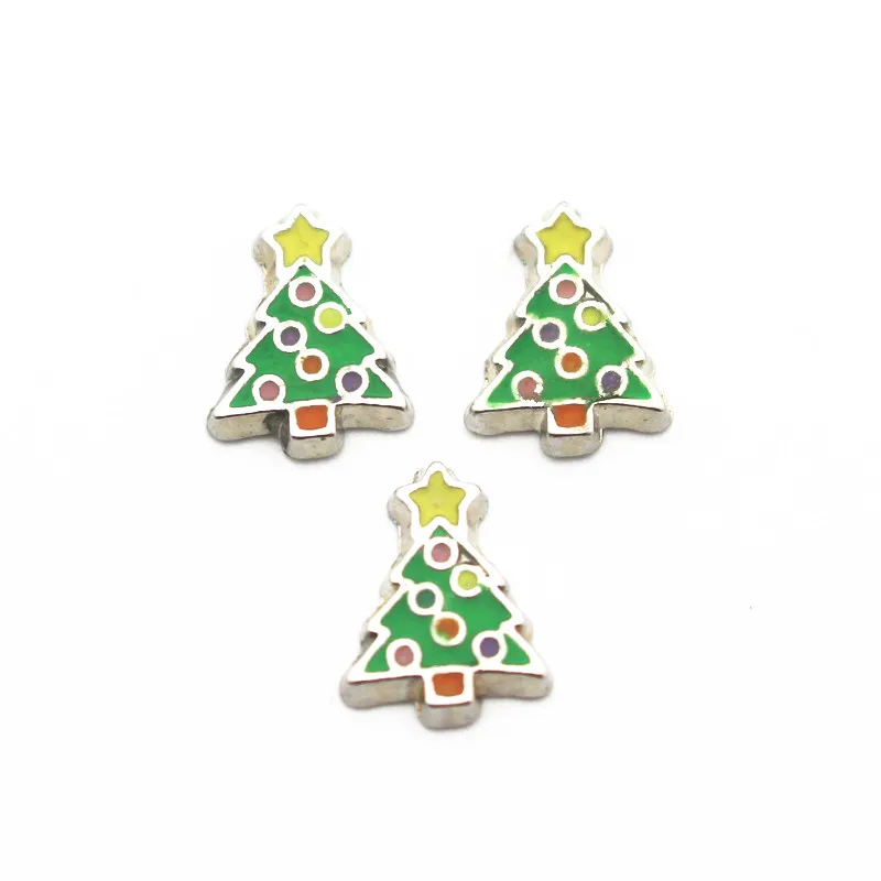 

Hot selling 10pcs/lot Christmas Trees Floating Charms Fit Living Glass Floating Lockets Bracelet DIY Charms Jewelry Accessory