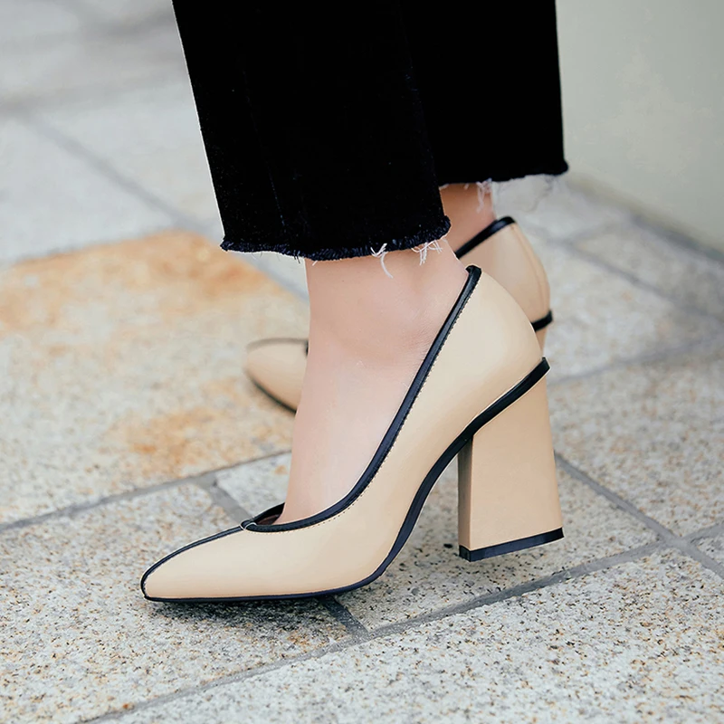 Женские туфли лодочки из натуральной кожи без застежки с острым носком|brand pumps|pumps