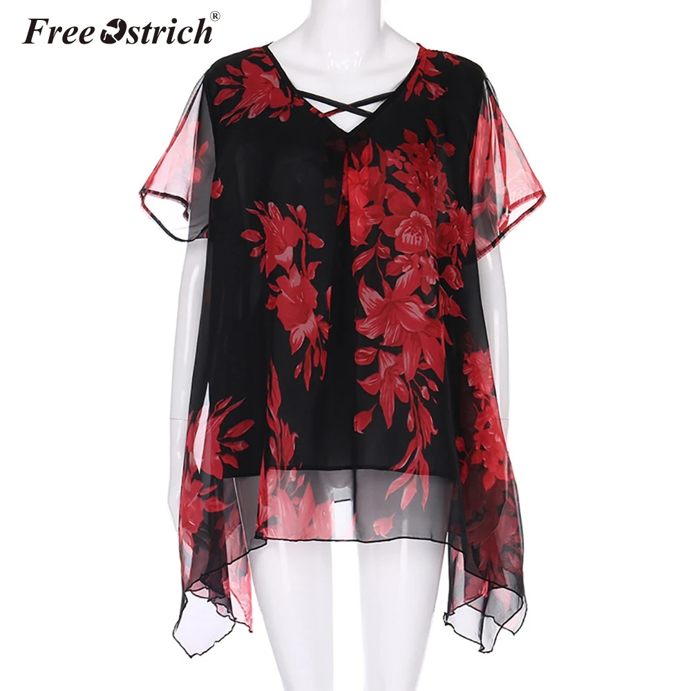 Женские топы Free Ostrich 5xl 2019 летняя двойная шифоновая блузка с перекрещивающимися