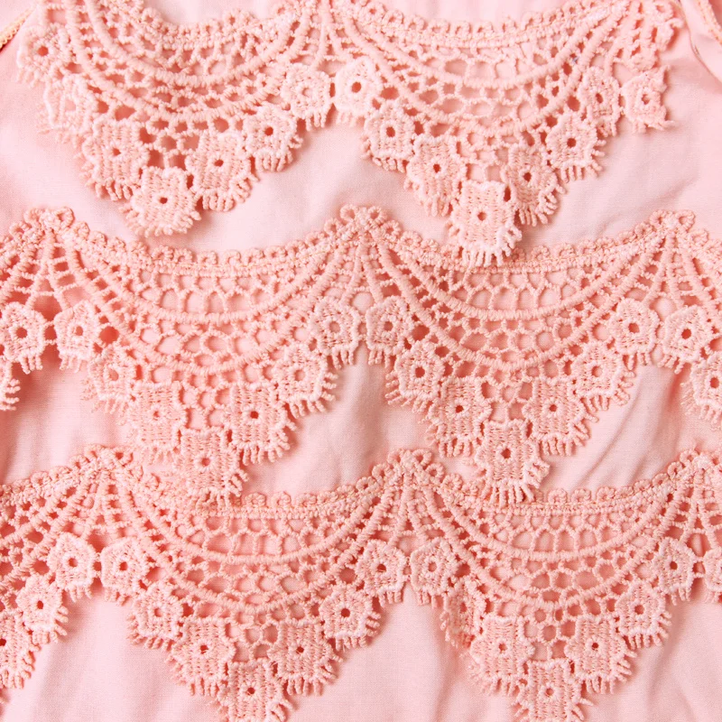Летний комбинезон для младенцев розовый Хлопковые Штаны кружевной костюм с