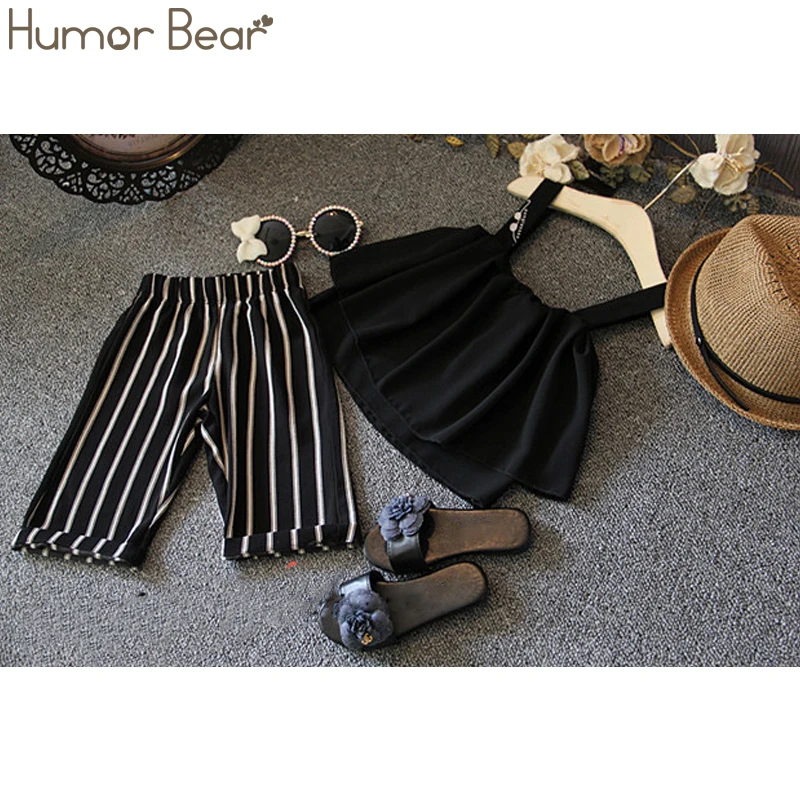 Humor Bear/детская одежда; модные летние комплекты одежды для девочек; модная шифоновая одежда на бретельках+ штаны в полоску; детская одежда для девочек