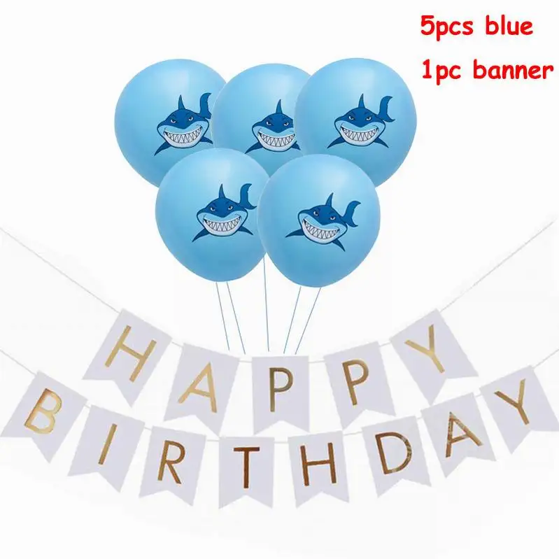 5blue 1white banner Акула вечерние украшения 12 дюймов Латекс Акула воздушные шары "Океан" воздушный шар "Конфетти" День рождения воздушный шар Дети партия поддерживает поставки - Цвет: 5blue 1white banner