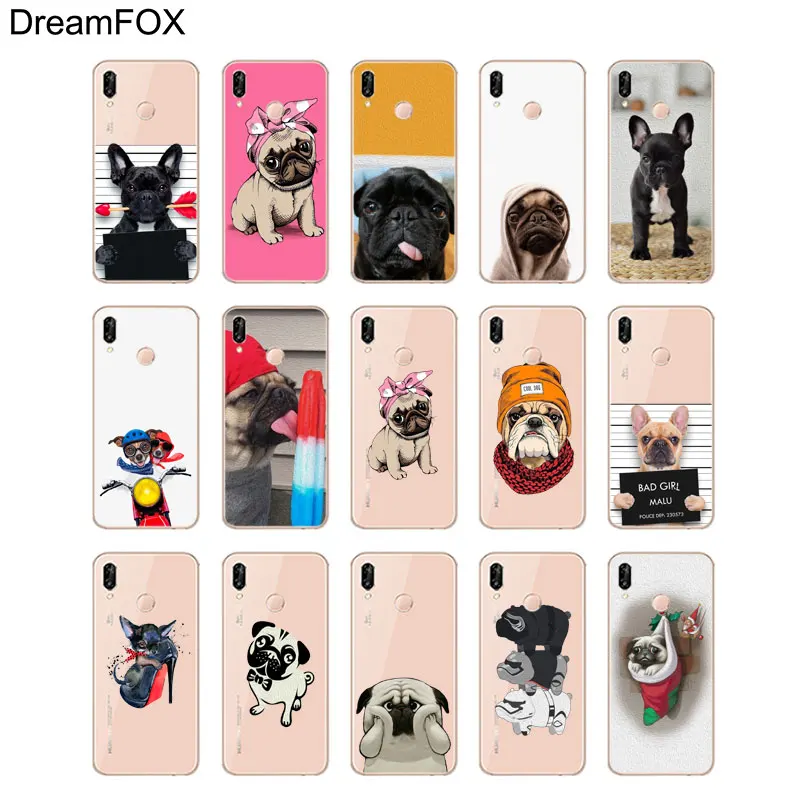 DREAMFOX M281 Мягкий силиконовый чехол из ТПУ с Мопсом и щенком французского бульдога