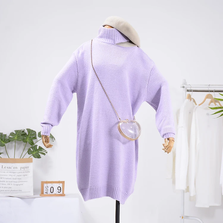 Женское платье осень зима теплая вязаная водолазка свитер однотонный весна