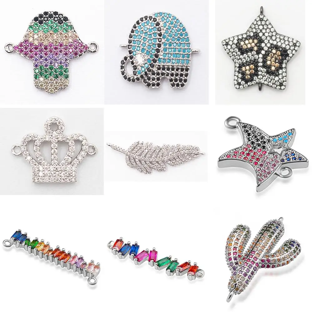 Complete animal charms bracelet jewelry connector accessories for diy bracelet making copper zircon micro pave cz wholesale