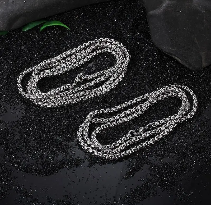 4/5mm Wide 60-76cm long Round Box Silver Color Pearl Chain Stainless Steel Necklace Mens Boys Jewelry For Pendant Sweater | Украшения и