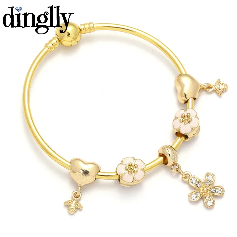 DSZ065 DINGLLY мультфильм Пара висячие Pulsera Шарм браслет с медведем Тигр бусины модные бренды браслеты с медведями браслет для женщин - Окраска металла: DSZ065